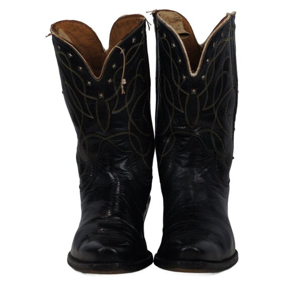 Kirkendall PeeWee Cowboy Western Boots Vintage 40s 50s Black Cutout Stars Mens 9 - Picture 3 of 14